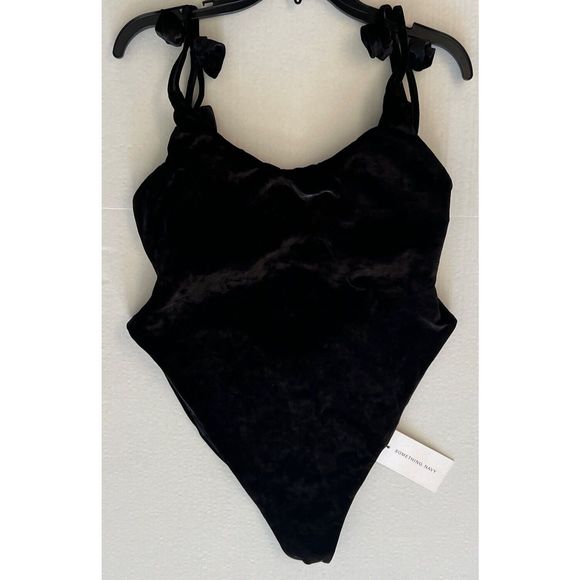 Something Navy Women’s Sz XXL Black Velvet Floral Strap One Piece Swimsuit - Picture 6 of 12